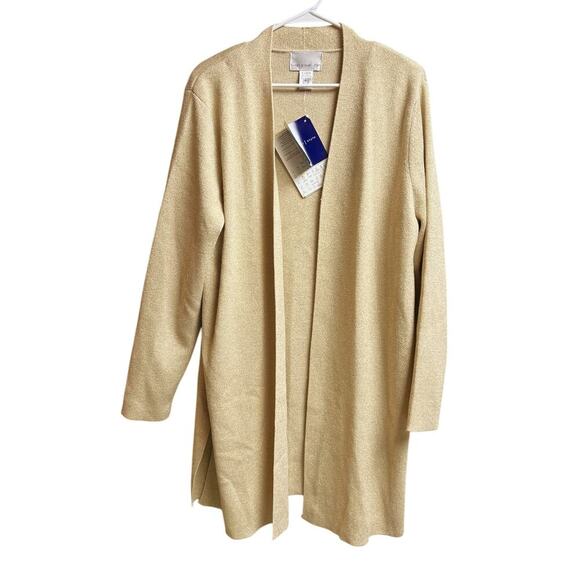 Susan Graver Style Metallic Gold Open Front Cardigan X-Large - Picture 1 of 7